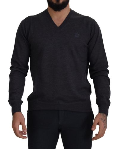 Dolce & Gabbana Crown V-neckline Pullover Sweater - Black