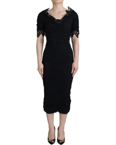 Dolce & Gabbana Elegant Sheath Short Sleeve Midi Dress - Black