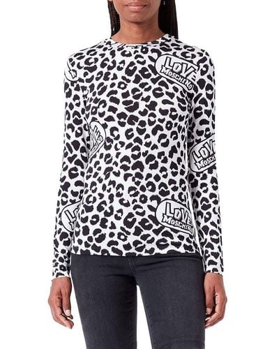 Love Moschino Elegant Leopard Print Crewneck Sweater - Black