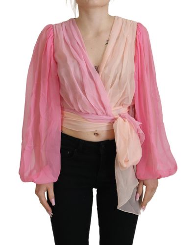 Dolce & Gabbana Silk V-Neckline Wrap Blouse - Pink