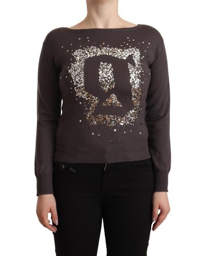 John Galliano Wool Sequined Long Sleeves Pullover Sweater - Black