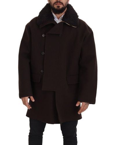Dolce & Gabbana Elegant Dark Shearling Coat Jacket - Black