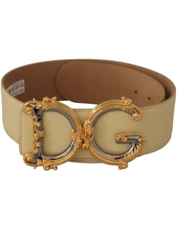 Dolce & Gabbana Leather Engraved Buckle Belt - Metallic