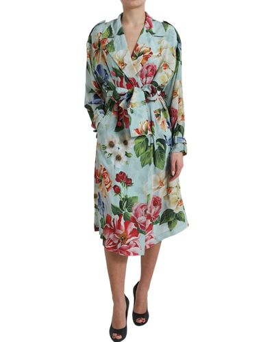 Dolce & Gabbana Multicolor Floral Silk Trench Coat Jacket - Green
