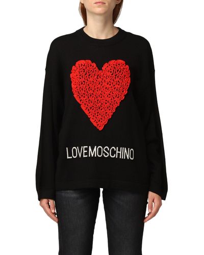 Love Moschino Embossed Heart Ruffle Sweater - Red