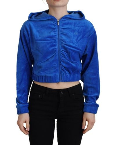 Juicy Couture Authentic Juicy Hooded Full Zip Cropped Sweater - Blue