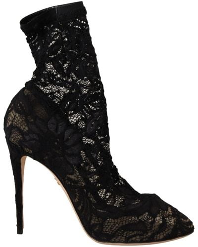 Dolce & Gabbana Black Stretch Socks Taormina Lace Boots Shoes