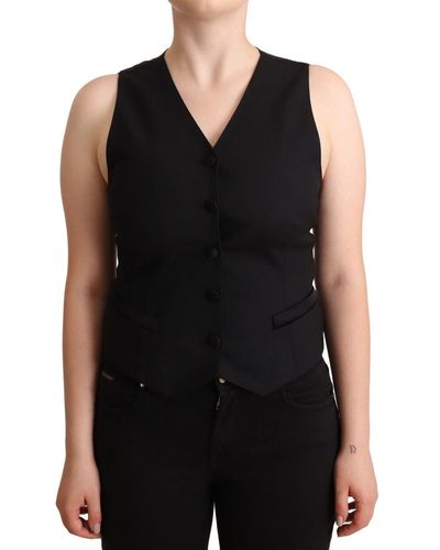 Dolce & Gabbana Elegant Vest Top With Button Detail - Black
