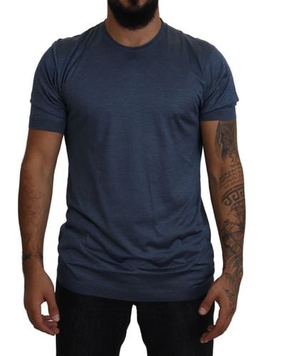 Dolce & Gabbana Blue Silkshort Sleeve Tops T-shirt