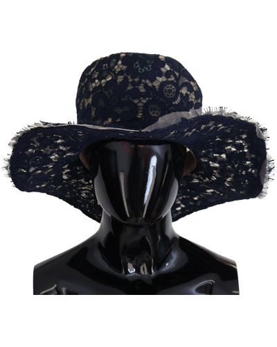 Dolce & Gabbana Floral Lace Wide Brim Floppy Hat - Blue