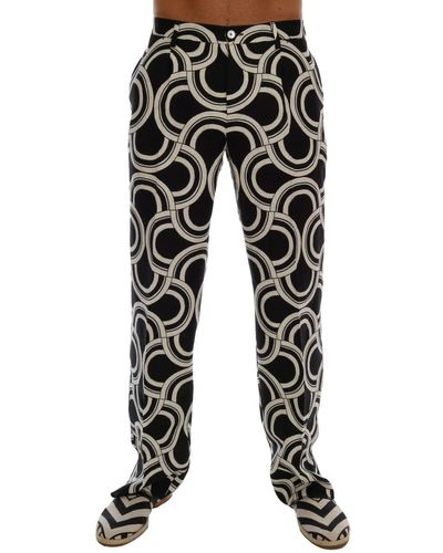 Dolce & Gabbana Black White Pattern 100% Linen Pants