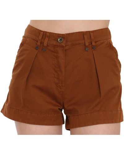 Plein Sud Mid Waist Cotton Denim Mini Shorts Brown Pan70250