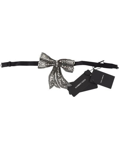 Dolce & Gabbana Crystal Beaded Sequined Silk Catwalk Necklace Bowtie - Black