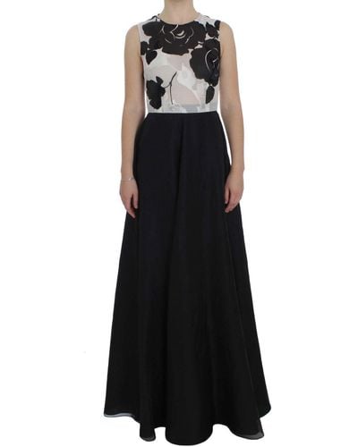Dolce & Gabbana Floral Silk Sheath Gown Dress Black Noc10142