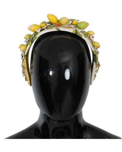 Dolce & Gabbana Yellow Lemons Sicily Crystal Diadem Tiara Headband - Black