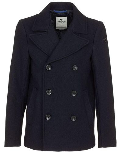 Fred Mello Elegant Short Wool Blend Coat - Blue