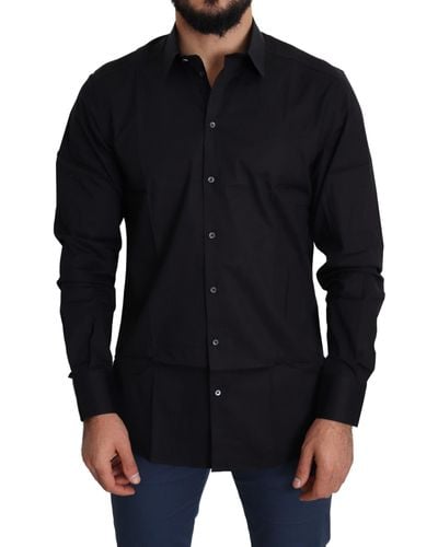 Dolce & Gabbana Cotton Stretch Formal Gold Dress Shirt - Black