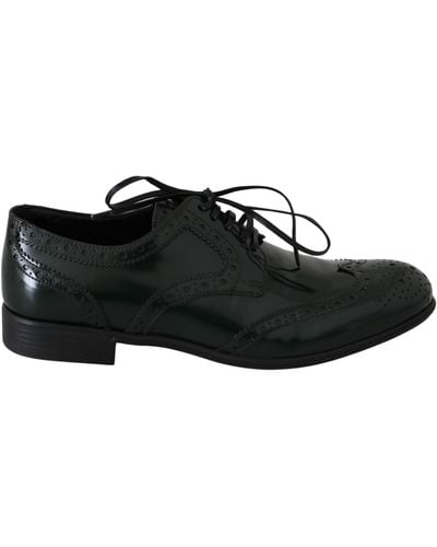 Dolce & Gabbana Green Leather Broque Oxford Wingtip Shoes - Black