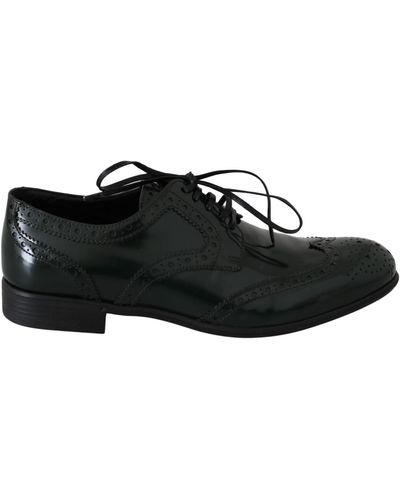 Dolce & Gabbana Green Leather Crystal Dress Broque Shoes