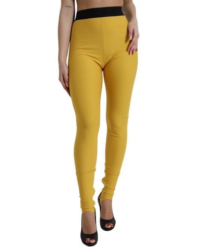 Dolce & Gabbana Yellow Nylon Stretch Leggings Pants