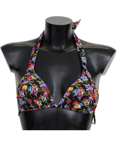 Dolce & Gabbana Floral Print Swimsuit Beachwear Bikini Tops - Black