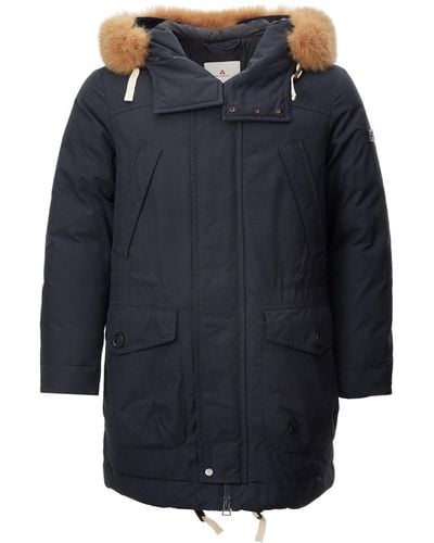 Peuterey Blue Navy Quilted Lahti Parka With Fur Collar