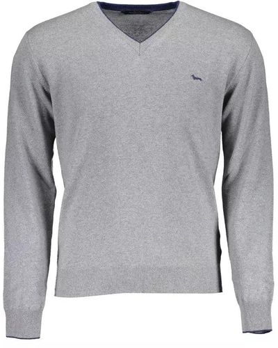 Harmont & Blaine Elegant V-Neck Contrast Detail Sweater - Gray