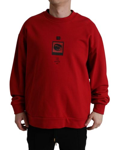 Dolce & Gabbana Red Logo Print Crew Neck Pullover Sweater