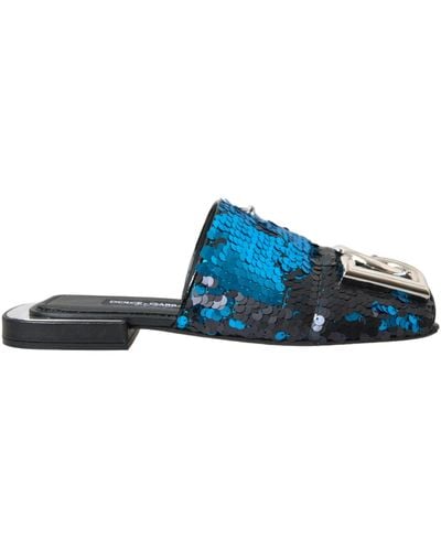 Dolce & Gabbana Sequin Logo Slides Sandals Shoes - Blue
