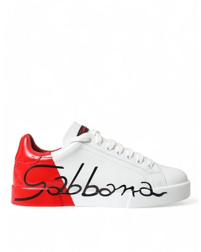 Dolce & Gabbana Patent Calfskin Portofino Sneakers - White