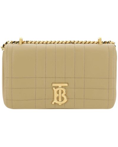 Burberry Quilted Lambskin Shoulder Bag With Gold Monogram - Natural