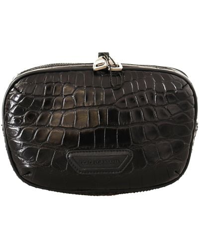 Dolce & Gabbana Black Dg Logo Exotic Leather Fanny Pack Pouch Bag