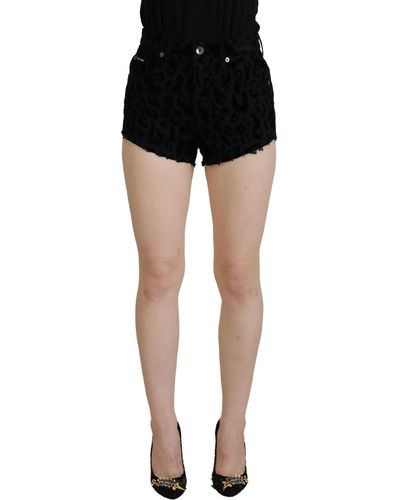 Dolce & Gabbana Elegant High Waist Denim Hot Pant Short - Black