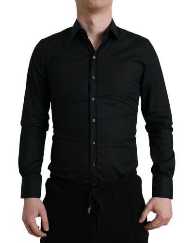 Dolce & Gabbana Black Cotton Stretch Slim Formal Dress Shirt