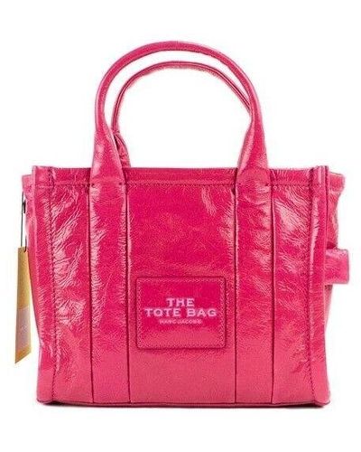Marc Jacobs The Shiny Crinkle Mini Tote Leather Crossbody Handbag Purse - Pink