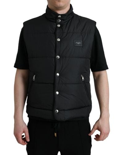 Dolce & Gabbana Nylon Vest With Branded Plate - Black