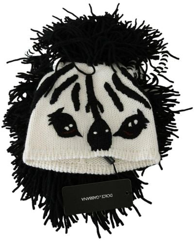 Dolce & Gabbana Black And White Knitted Cashmere Beanie