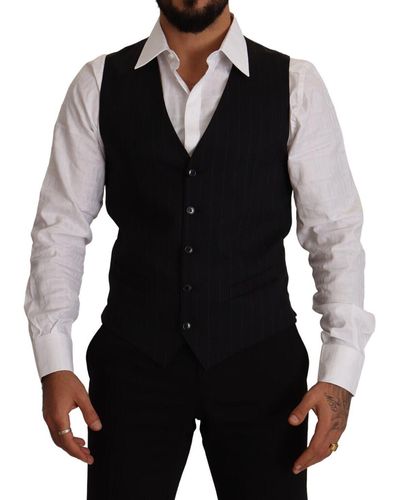 Dolce & Gabbana Dolce Gabbana Black Staff Cotton Striped Vest