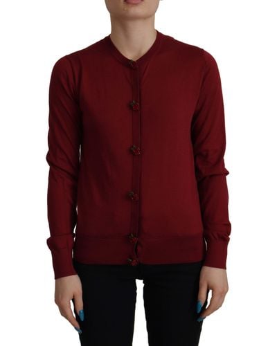 Dolce & Gabbana Elegant Silk Button Front Sweater - Red