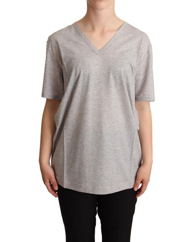 Dolce & Gabbana Elegant V-Neck Cotton Tee - Gray