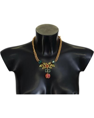Dolce & Gabbana Elegant-Tone Floral Fruit Necklace - Black