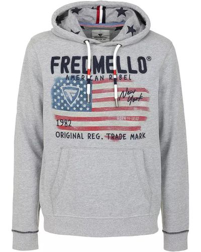 Fred Mello Chic Melange Cotton Hoodie With Chest Embroidery - Gray