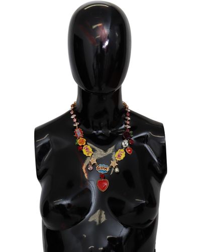 Dolce & Gabbana Cartoon Love Star Boom Crystals Chain Necklace - Black