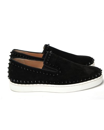 Christian Louboutin Studded Slip-on Flat Veau Velours Shoes - Black