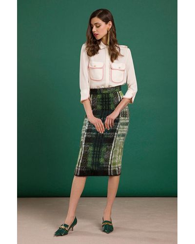 Elisabetta Franchi Chic Tartan Knit Skirt - Green