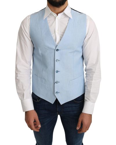 Dolce & Gabbana Dolce Gabbana Blue Viscose Stretch Formal Coat Vest