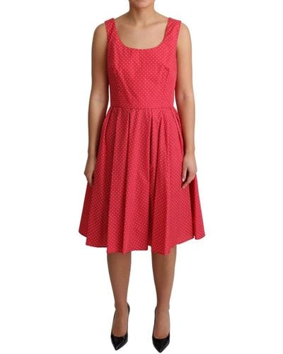 Dolce & Gabbana Polka Dotted Cotton A-line Dress - Red