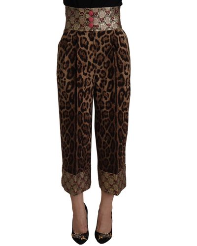 Dolce & Gabbana High Waist Cropped Leopard Jacquard Pants - Black