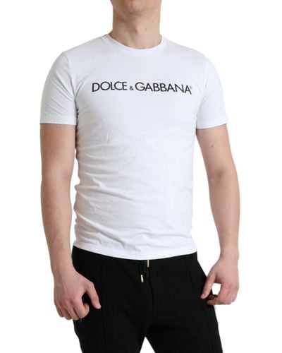 Dolce & Gabbana White Logo Print Cotton Round Neck T