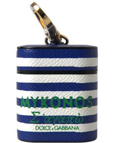 Dolce & Gabbana Chic Striped Leather Airpods Case - Blue